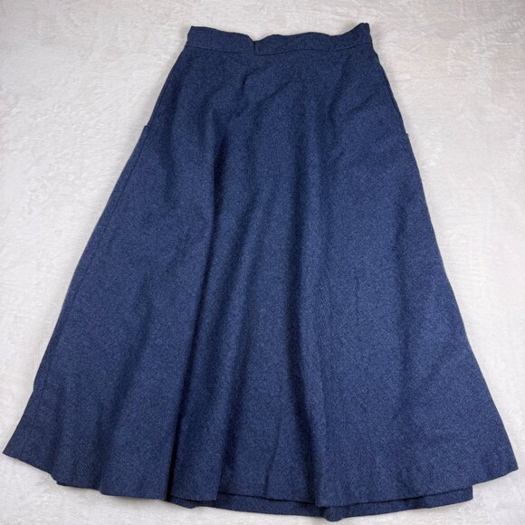 Vintage Wool Midi Skirt‎ Navy Blue Womens XL High Waist A Line 90s Winter - Picture 3 of 6